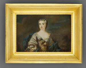 Pani o imieniu Louise-Jeanne de Durfot, Duchesse de Mazarin et de la Meilleraye, ok. 1750 (akwarela na kości słoniowej) autorstwa French School