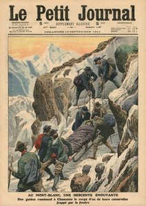 Ruchomy zjazd Mont Blanc, ilustracja z „Le Petit Journal”, dodatek illustre, 10 września 1911 (kolor lito)