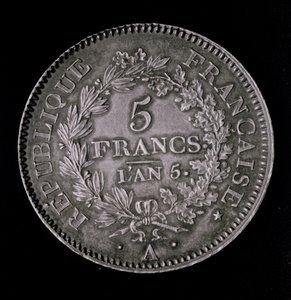 Funt dwudziestu soli, odpowiednik pierwszego franka Pierwszej Republiki (awers) (metal) autorstwa French School