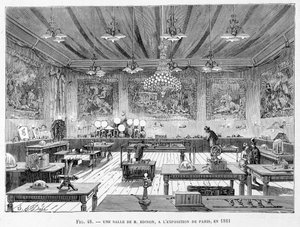 Pokój pana Edisona na wystawie w Paryżu w 1881 r. - w „Nowych podbojach nauki” Louisa Figuiera autorstwa French School