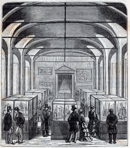 Sala Conservatoire de Arts et Metiers (Arts-et-Metiers) w XIX wieku - Grawerowanie w ""Nauki do dyspozycji wszystkich - fizyka i chemia"" Alexisa Clerca - Koniec XIX wieku. Prywatna kolekcja. autorstwa French School