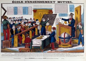 Szkoła wzajemnej edukacji wprowadzona we Francji około 1815 roku. Rycina z XIX wieku, Paryż, Musee Carnavalet autorstwa French School