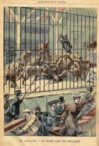 Poskramiacz zostaje pożarty przez swoje lwy w menażerii w Dessau w Niemczech. Grawerowanie w „Le Petite Parisien””, 27.12.1903. autorstwa French School