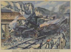 Straszna katastrofa kolejowa w Stanach Zjednoczonych (kolor lito) autorstwa French School