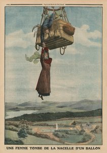 Kobieta spadająca z gondoli balonu, ilustracja na tylnej okładce z „Le Petit Journal”, dodatek ilustr., 1 czerwca 1913 (kolor litho)
