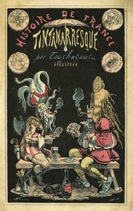 Kobieta w peruce z piór i mężczyzna z kreskówki o Galach podczas gry w karty. Okładka "Histoire de France Tintamarresque", komiksy autorstwa Touchatout, Paryż autorstwa French School