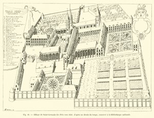 Opactwo Saint-Germain des Pres około 1630 r., z ówczesnego rysunku, przechowywanego w Bibliotece Narodowej autorstwa French School