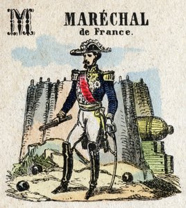 Abecedary. Litera M jako Marechal Francji. Mały alfabet encyklopedyczny, popularna seria. Obrazowanie epinal, koniec XIX wieku autorstwa French School