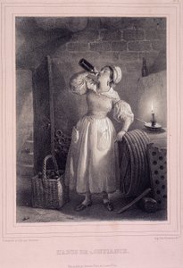 Nadużycie zaufania (domowe wino do picia w piwnicy) - litografia autorstwa French School