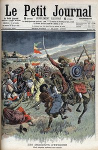 Wódz abisyński podczas nalotu, Etiopia, marzec 1908 (chrześcijanie abisyni walczą z muzułmańskimi somali na granicy etiopsko-somalijskiej) z Le Petit Journal (rycina) autorstwa French School