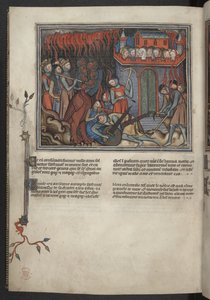 Dodaj 17333, f.42v, Miniatura armii Niebios walczących ze smokiem (Objawienie XIX:19-20), z Apokalipsy (