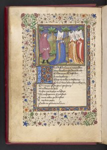 Dodaj MS 21247 f.40v A gentleman i trzy damy, z „Le livre des quatre dames” Alaina Chartiera (tusz, kolor i złoto na welinie) autorstwa French School