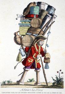 Podziwiaj siłę. Karykatura zrobiona przez aptekarzy przeciwko księciu Mocy w 1721 roku. autorstwa French School