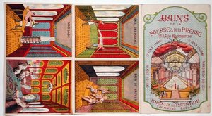 Reklama „Bains de la Bourse et de la Presse”, Paryż (kolorowy grawerunek) autorstwa French School