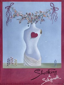 Reklama perfum "Shocking" marki Schiaparelli, ilustracja z magazynu "Vogue", listopad 1938 r. (kolorowa litografia) autorstwa French School