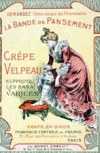 Karta reklamowa „Opatrunek z krepy Velpeau usuwa pończochy od żylaków”. Św. 19 wiek. autorstwa French School