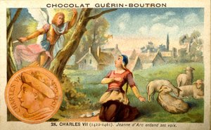 Chromolitografia reklamowa czekoladek Guerin Boutron, król Karol VII w latach 1422-1461. Joanna d