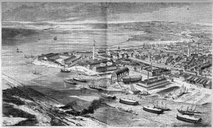 Widok z lotu ptaka na miasto i port Lorient, Morbihan (56) autorstwa French School