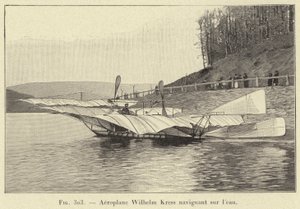 Samolot Wilhelm Kress płynący po wodzie (grawerowanie) autorstwa French School