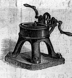 Maszyna rolnicza: wyżymaczka obecna na Wystawie Rolniczej 1860 w Paryżu. Grawerowanie w „”Le Monde Illustré””n°168 z 30 czerwca autorstwa French School