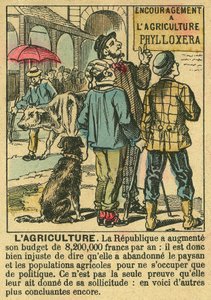 Rolnictwo ilustruje korzyści płynące z inwestycji rolnych III RP i troskę o ludność chłopską. Grawer, w „Le Figaro, dodatek””, 30.03.1889, Paryż. Dz. Selva. autorstwa French School