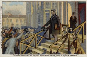 Alexandre Ledru-Rollin przyjęty przez tłum po głosowaniu nad jego propozycją powszechnych wyborów autorstwa French School