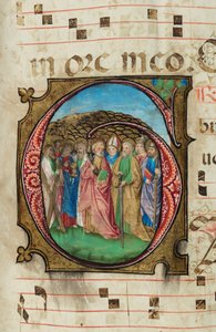All Saints, Gradual, f.85 (tusz, tempera i złoto płatkowe na pergaminie) autorstwa French School