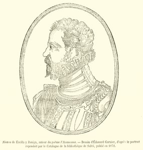 Alonso de Ercilla y Zuniga, autor wiersza Araucana (grafika) autorstwa French School