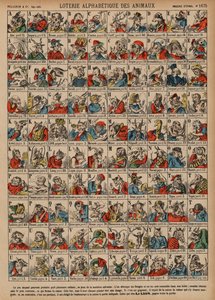 Alfabetyczna loteria zwierząt (kolorowy grawer) autorstwa French School