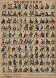 Alfabetyczna loteria Krzyków Paryża (kolorowy grawerunek) autorstwa French School