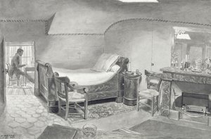 Wnętrze na poddaszu artysty w Paryżu, ok. 1830 (długopis i sepia tusz i sepia wc na papierze) autorstwa French School