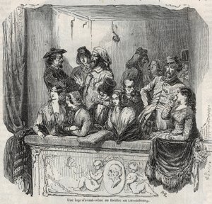 Loża awangardowa w teatrze luksemburskim w Paryżu w XIX wieku Grawer w „Tableau-de-Paris” Edmonda Texiera 1852 autorstwa French School