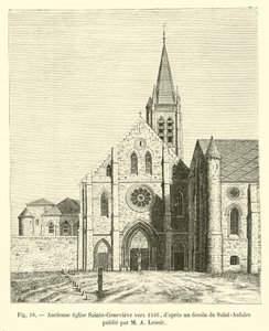 Dawny kościół Sainte-Genevieve około 1516 r., według rysunku Saint-Aulaire opublikowanego przez MA Lenoira autorstwa French School