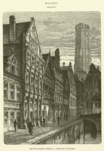 Stare domy w Mechelen (grafika) autorstwa French School