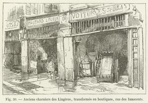 Dawny masowy grób Lingeres, przekształcony w sklepy, rue des Innocents autorstwa French School