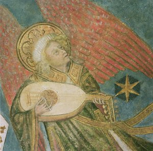 Anielski muzyk grający na lutni, fragment ze sklepienia krypty autorstwa French School