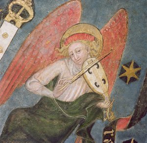 Anielski muzyk grający na wiolonczeli, fragment ze sklepienia krypty autorstwa French School