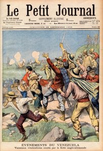 Anglo-niemiecka interwencja w Wenezueli w latach 1902-1903 - Pierwsza strona „Le Petit Journal” z 28 grudnia 1902 r.: wydarzenia w Wenezueli: wenezuelskie łodzie zatopione przez flotę angielską i niemiecką (rycina) autorstwa French School