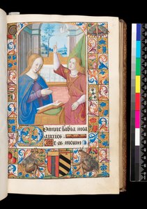 Zwiastowanie z Księgi Godzin, MS 92 f.27r, zachodnia Francja autorstwa French School