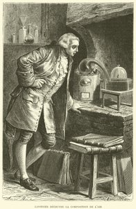 Antoine Lavoisier odkrywa skład Powietrza (grafika) autorstwa French School
