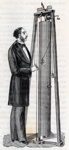 Aparat Arthura Julesa Morina (1795-1880) aparat do badania upadku ciał - Grawerowanie w „Nauki przyniesione łaskom wszystkich - Popularna fizyka i chemia” Alexisa Clerca - Koniec XIX wieku - Kolekcja prywatna autorstwa French School
