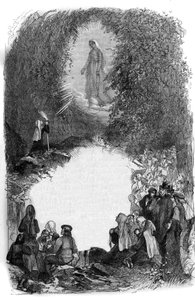 Ukazanie się Matki Boskiej Bernadetcie Soubirous (1844-1879) w jaskini Lourdes, Hautes Pyrenees (65) autorstwa French School