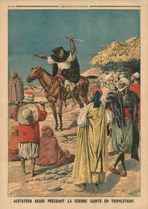 Arabski agitator głoszący Świętą Wojnę w Trypolitanii, ilustracja z „Le Petit Journal”, dodatek illustre, 19 listopada 1911