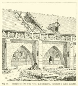 Arkady od strony rue de la Ferronnerie, zawierające Taniec Śmierci autorstwa French School