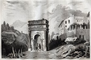 Łuk Augusta (Susa) - Łuk Augusta (Susa) - Arco di Augusto (Susa) - Grawerowanie z „” Malownicze Włochy” - Historyczne i opisowe malarstwo Włoch”” M. de Norvins, Ch. Nodier 1834-1836. autorstwa French School
