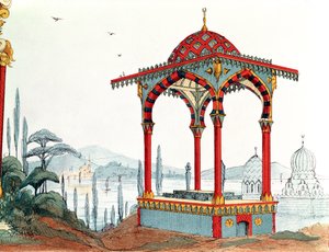 Szkic architektoniczny w Turcji, koniec XIX wieku (pióro i tusz oraz kolor na papierze) autorstwa French School