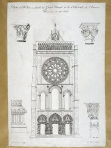Architektura: widok wielkiego portalu Cathedrale de Chartres - Pomnik XII-wiecznej płyty z XIX wieku autorstwa French School