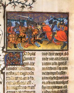 Myśliwiec armii. Miniatura zaczerpnięta z rękopisu Francesco Petrarki lub Petrarki (1304-1374) włoskiego uczonego, poety i humanisty, De Viris Illustribus, 23rv. Biblioteka Uniwersytecka w Walencji. autorstwa French School