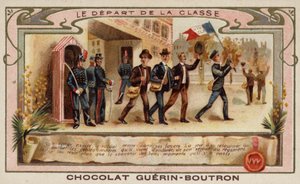 Kadeci wojskowi odchodzący do pułku po ukończeniu akademii (chromolitho) autorstwa French School