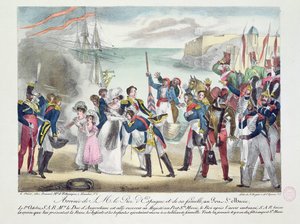 Przybycie Jego Królewskiej Mości Ferdynanda VII i jego rodziny do Porte Sainte Marie, 1 października 1823, 1823 autorstwa French School